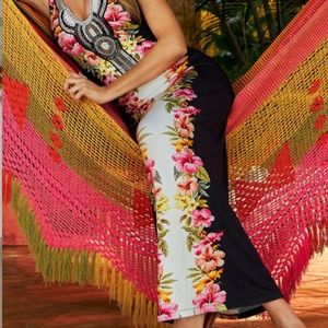 Boston Proper Embellished Color Block Tropical Resort Maxi Dress